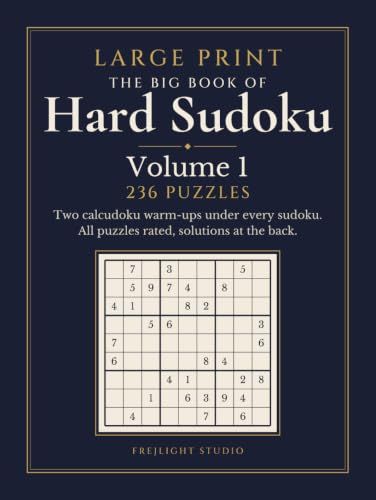 Front cover of The Big Book of Hard Sudoku, Volume 1 in navy with a sudoku grid