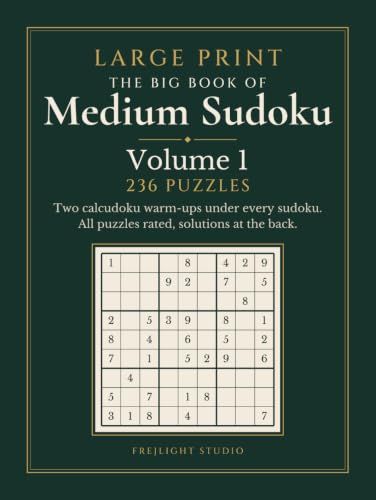Front cover of The Big Book of Medium Sudoku, Volume 1 in dark green with a sudoku grid