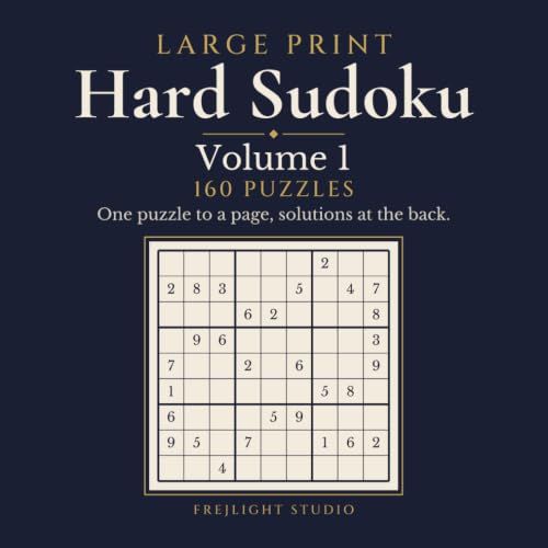Front cover of Hard Sudoku, Volume 1 in navy with a sudoku grid