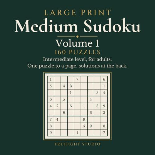 Front cover of Medium Sudoku, Volume 1 in dark green with a sudoku grid